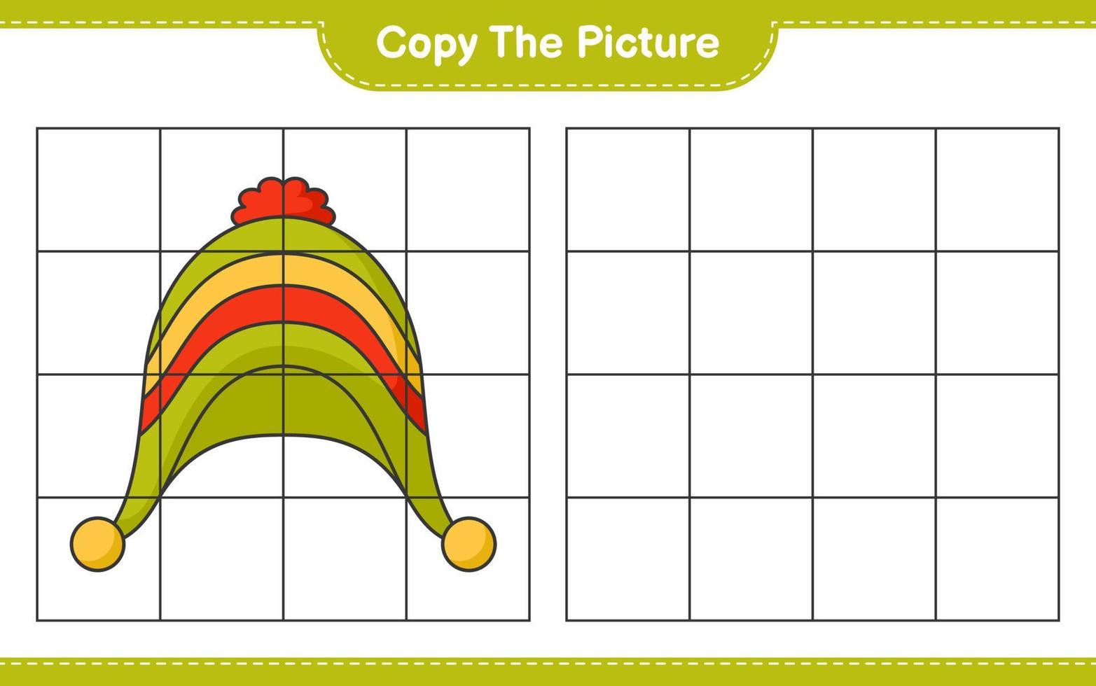 kopiera bilden, kopiera bilden av hatten med hjälp av rutnätslinjer. pedagogiskt barnspel, utskrivbart kalkylblad, vektorillustration vektor