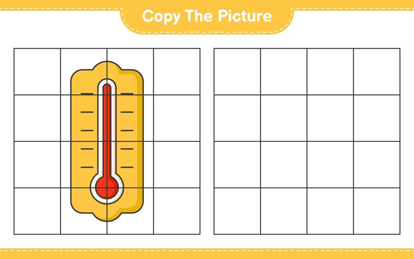 Kopieren Sie das Bild, kopieren Sie das Bild des Thermometers mit Gitterlinien. pädagogisches kinderspiel, druckbares arbeitsblatt, vektorillustration vektor