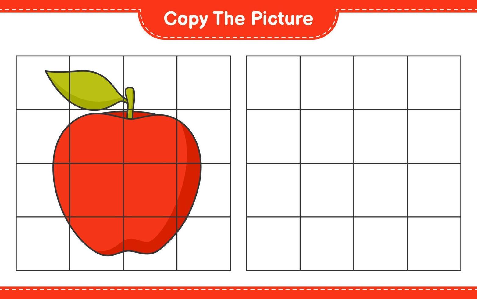 Kopieren Sie das Bild, kopieren Sie das Bild des Apfels mit Gitterlinien. pädagogisches kinderspiel, druckbares arbeitsblatt, vektorillustration vektor