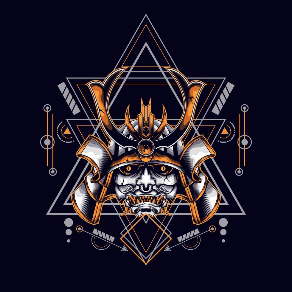 oni mask samurajhuvud med helig geometriprydnad för t-shirtdesign vektor