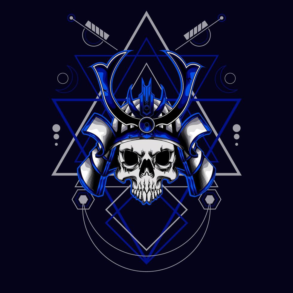 Samurai-Schädelhelm mit heiliger Geometrie für T-Shirt-Design vektor