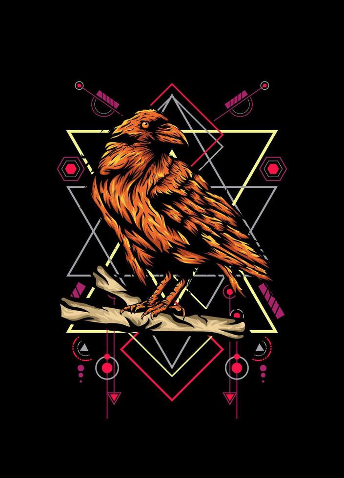 Rabe, Vogelkrähe, Vektorillustration mit heiligem Geometriemuster für T-Shirt-Design vektor