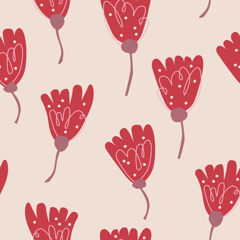 florales nahtloses muster mit handgezeichneter verzierung im skandinavischen stil. abstrakter hintergrund mit rosa blume, vektorillustration für druck, design, stoff. vektor