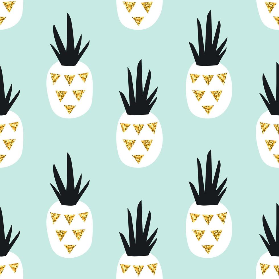 seamless mönster av handritad ananas med guld glitter textur. modern stilfull bakgrund i skandinavisk stil för design och inredning. sommar vektor illustration.