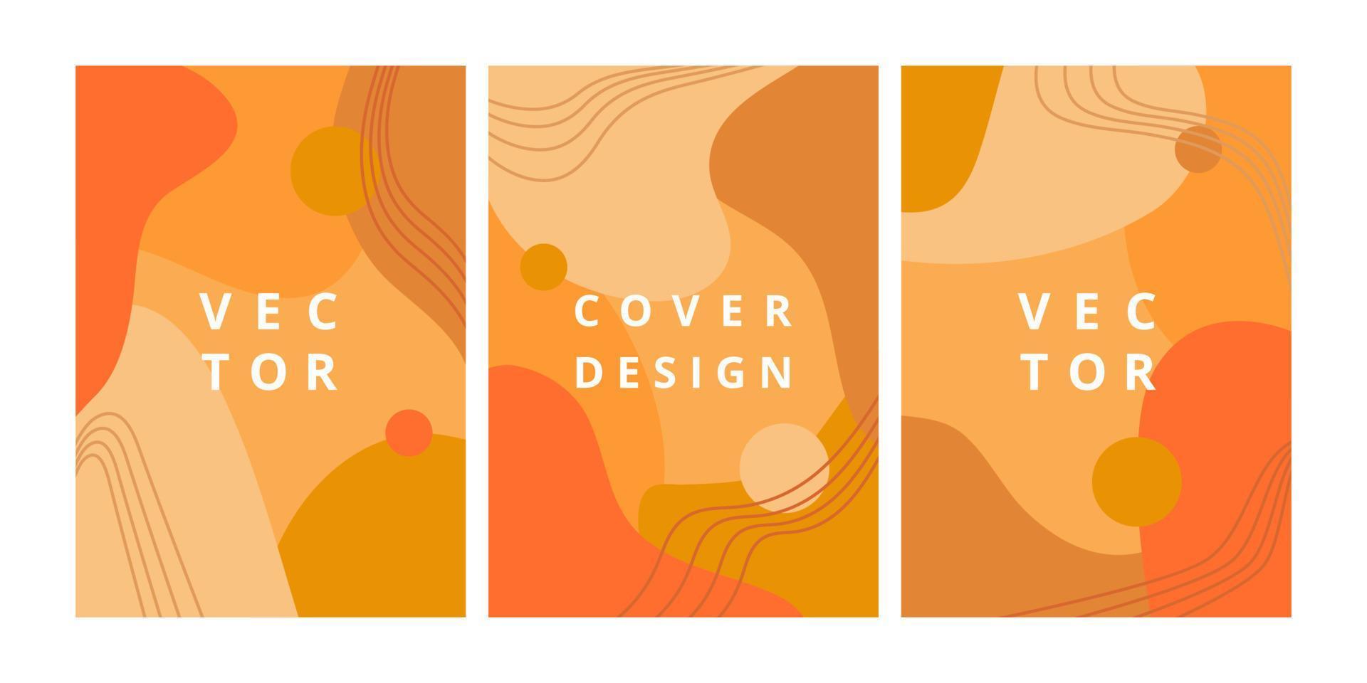 hösten uppsättning abstrakta bakgrunder med flytande former och hand rita linje i orange färger. modern designmall med plats för text. minimalt snyggt omslag för varumärkesdesign. vektor illustration