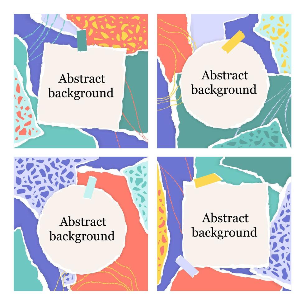 trendige abstrakte Vorlage mit zerrissenen Papierstücken in leuchtenden Farben für Geschichten in sozialen Netzwerken, Verkaufsposten. Scherenschnitt-Collage-Design. handgezeichnete banner für soziale medien. Mode-Vektor-Illustration. vektor