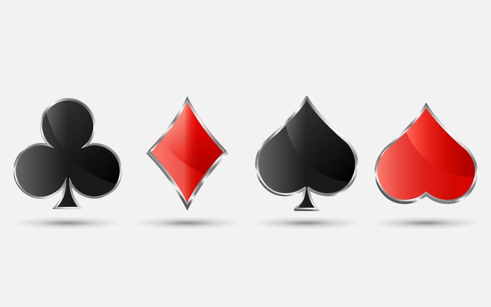 Spielkartenanzüge, Pik, Herz, Club und Diamantvektorset für Ihr Design oder Logo. realistische deckkarten lokalisiert auf weißem hintergrund. vektor