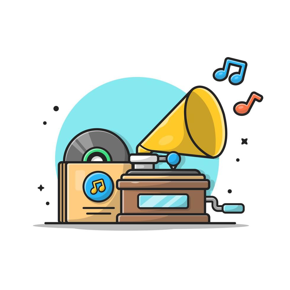 alter musikplayer mit grammophon mit vinyl-cartoon-vektorsymbolillustration. Technologie-Kunst-Symbol-Konzept isolierter Premium-Vektor. flacher Cartoon-Stil vektor