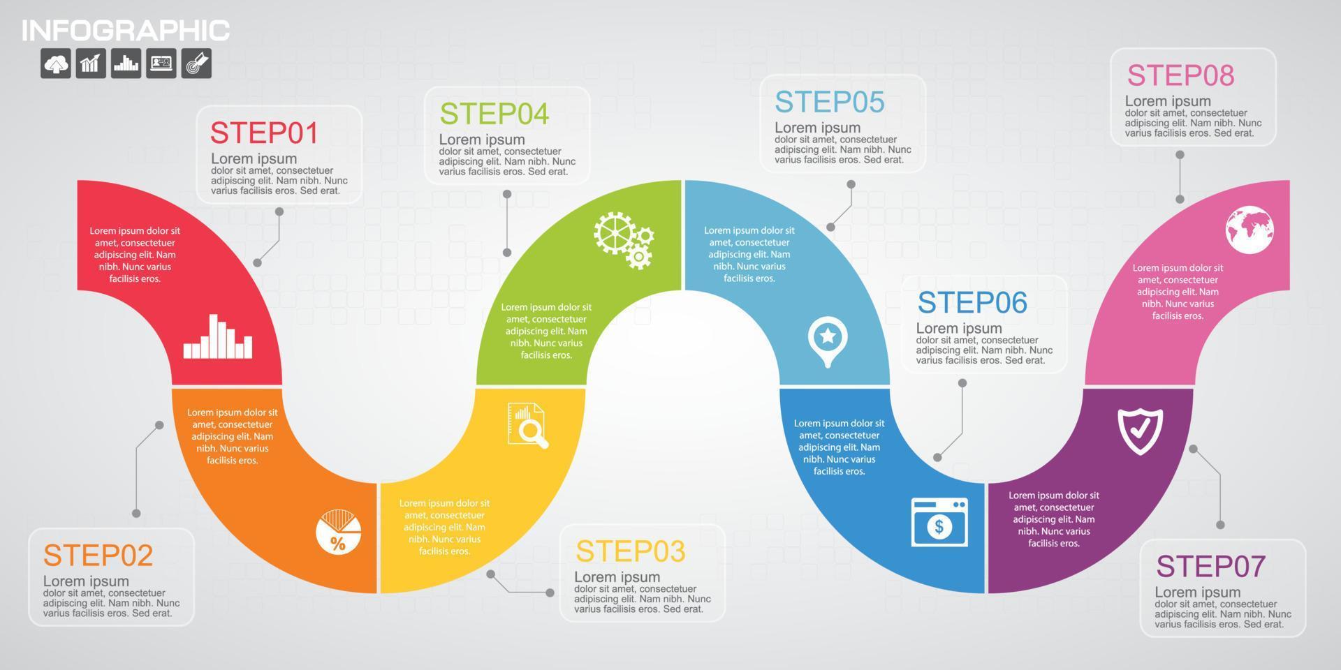 tidslinje infographics formgivningsmall med alternativ, processdiagram, vektor eps10 illustration