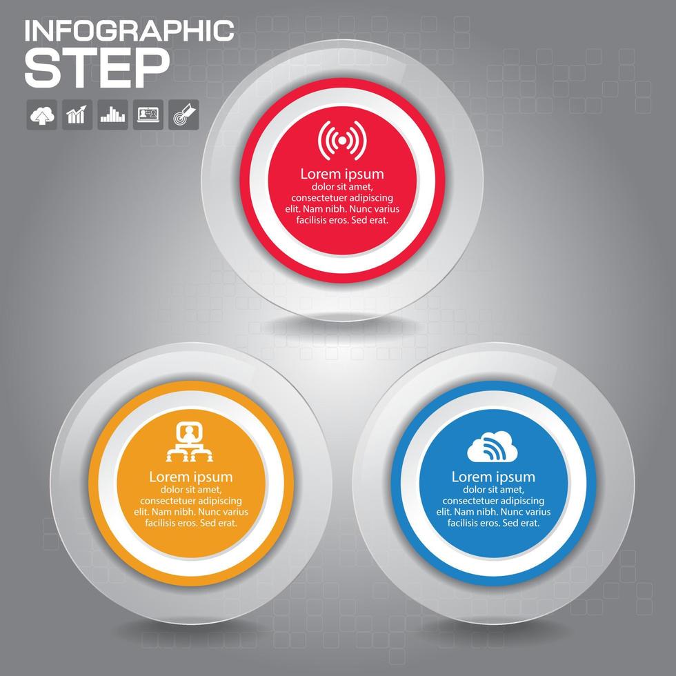 Infografik-Designelemente mit 3 Schritten für Ihre Geschäftsvektorillustration. vektor