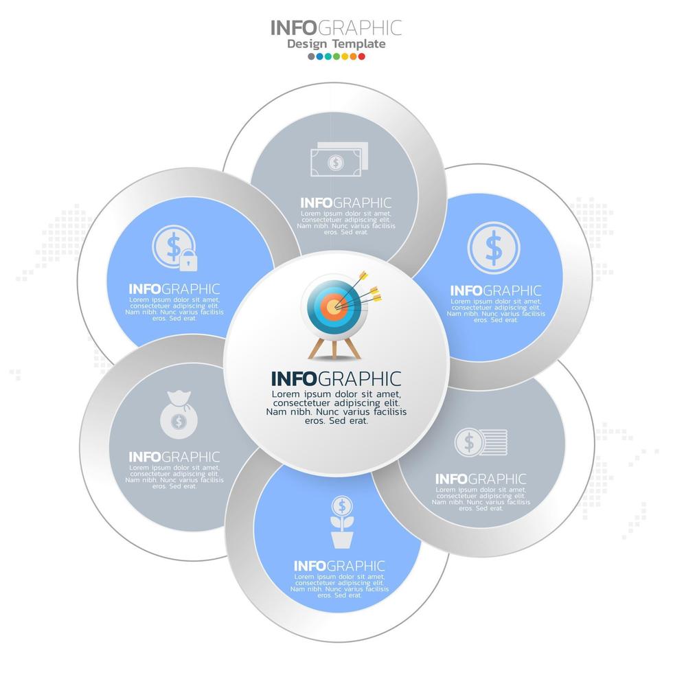 infografikelemente des geschäftskreises mit 6 optionen oder schritten. vektor