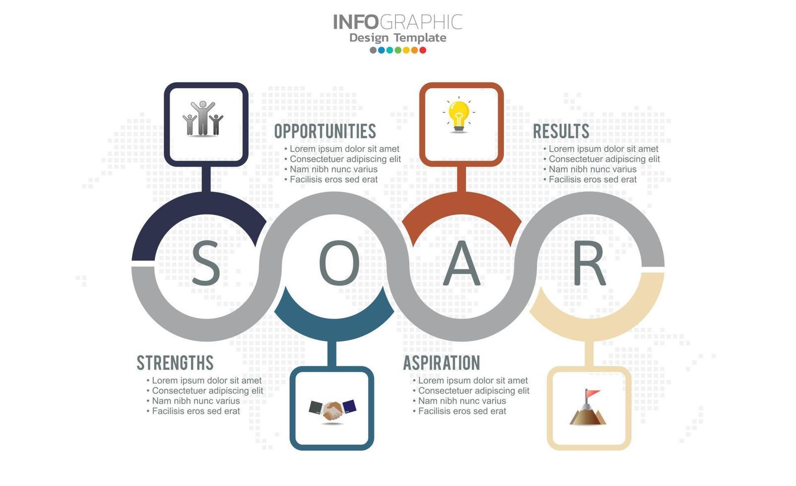 soar banner infographic för affärsanalys, styrka, möjligheter, ambitioner och resultat. vektor