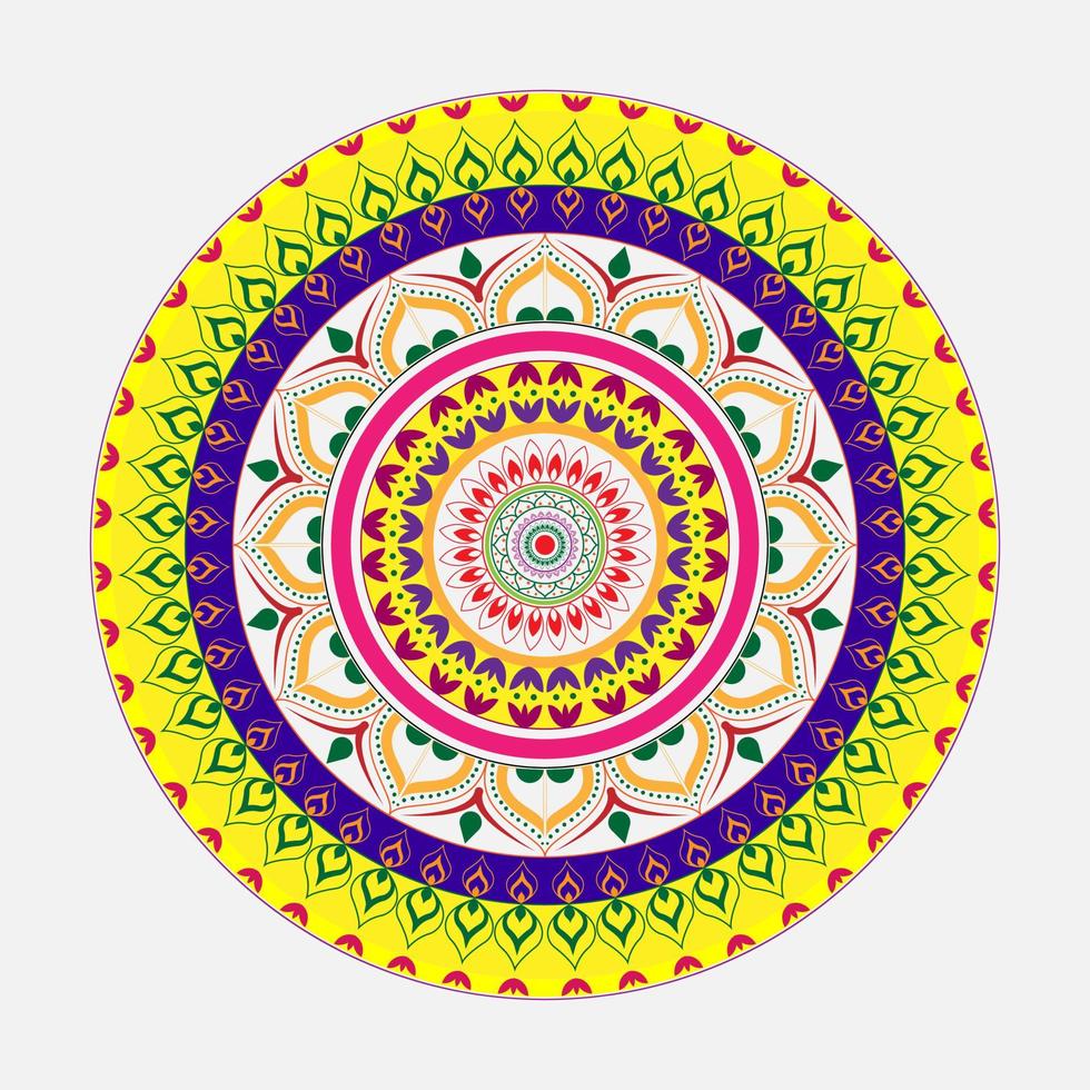 Runde Multifarbe mit einem hellen Mandala mit einem Blumenmuster. Vektor in Abbildung