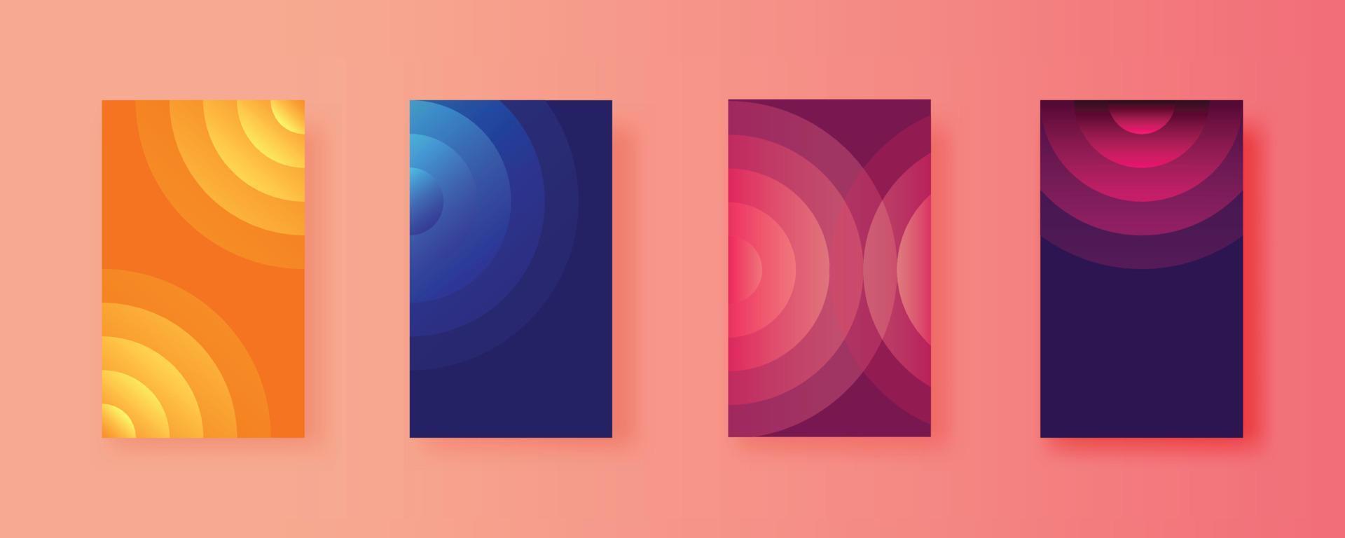 Satz abstrakter Vektorhintergrund von Kreisen mit Spiralformen und Farbabstufungen. Sammlung von gestapelten runden Linien für eine minimalistische futuristische Designabdeckung. vektor