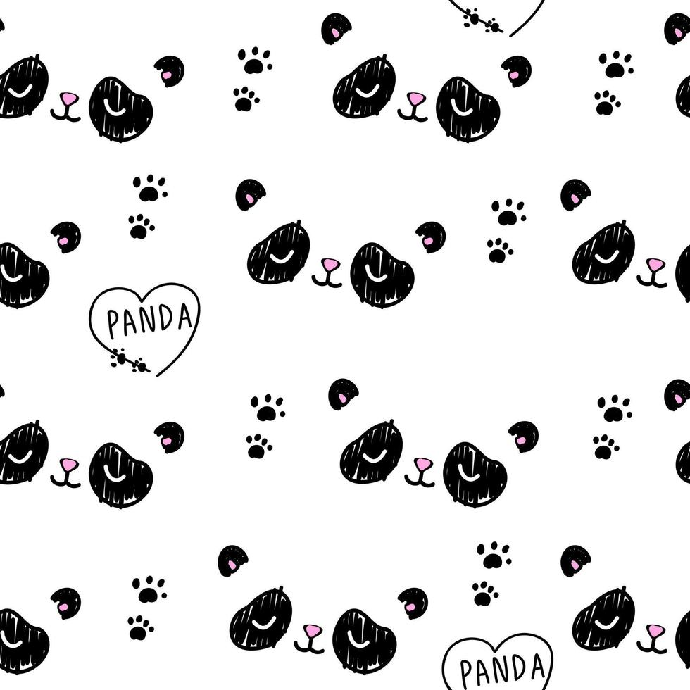 söta vita mönster med linje doodle panda med tassar. sömlös bakgrund djur. textilier för barn. minimalism pappersklippbok för barn. vektor