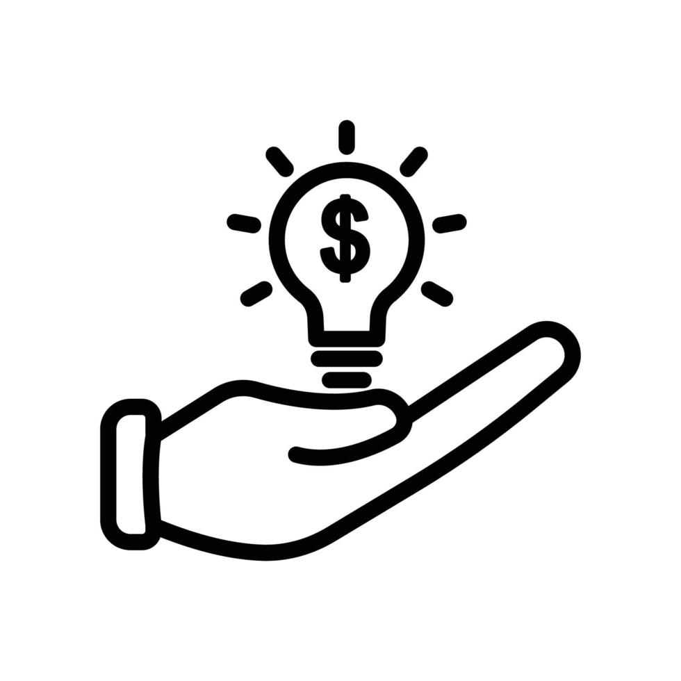 Handsymbol mit Glühbirne und Dollar. geeignet für unternehmerikone, geschäft. Liniensymbolstil. einfaches Design editierbar vektor