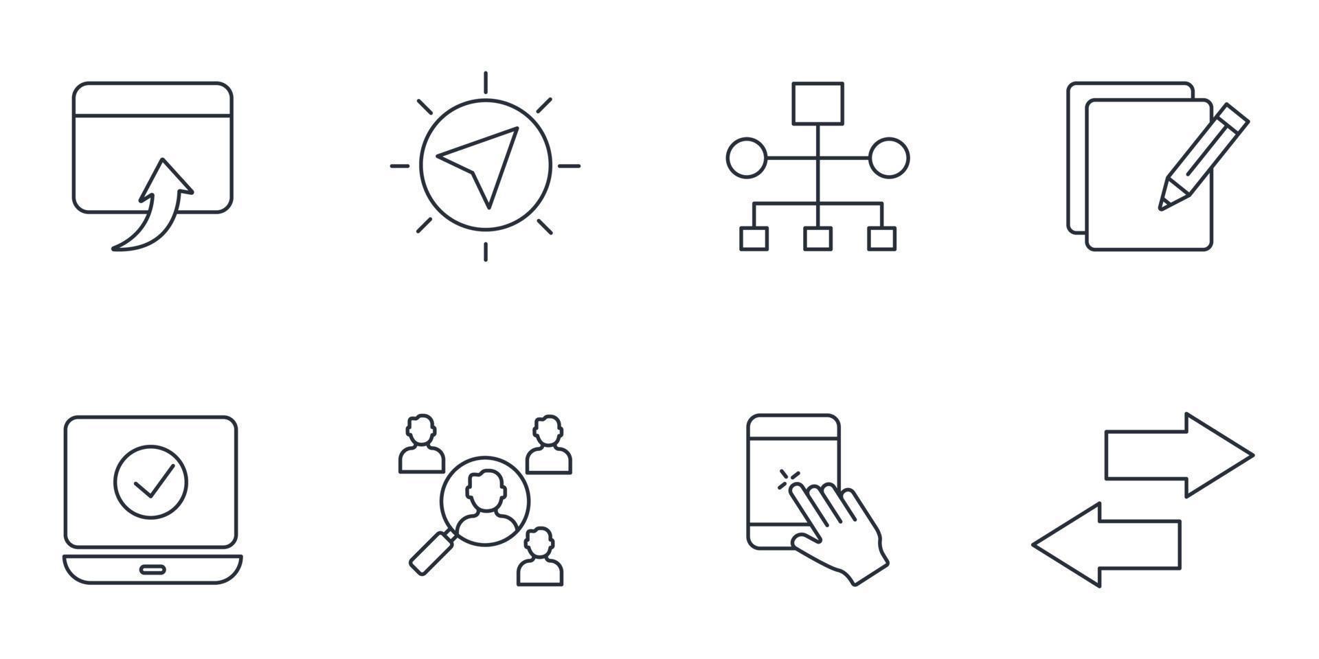 Design-Icons für die Benutzererfahrung festgelegt. User Experience Design Pack Symbolvektorelemente für Infografik-Web vektor