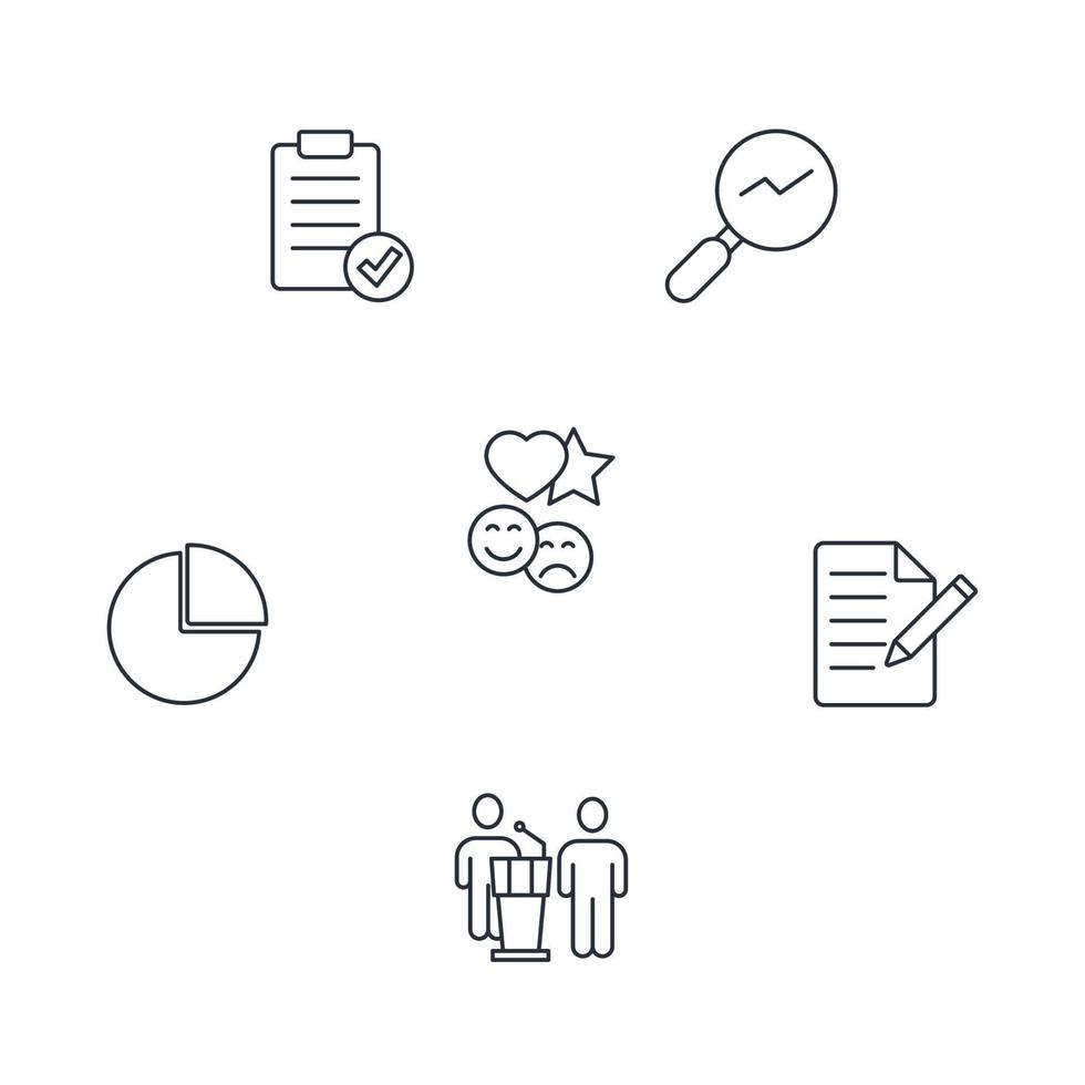 kundnöjdhetsundersökning och frågeformulär ikoner set. kundnöjdhetsundersökning och frågeformulärpaket symbol vektorelement för infografisk webb vektor