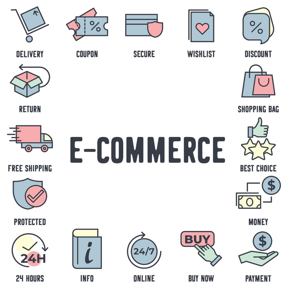 E-Commerce-Set-Symbol-Symbolvorlage für Grafik- und Webdesign-Sammlung Logo-Vektor-Illustration vektor