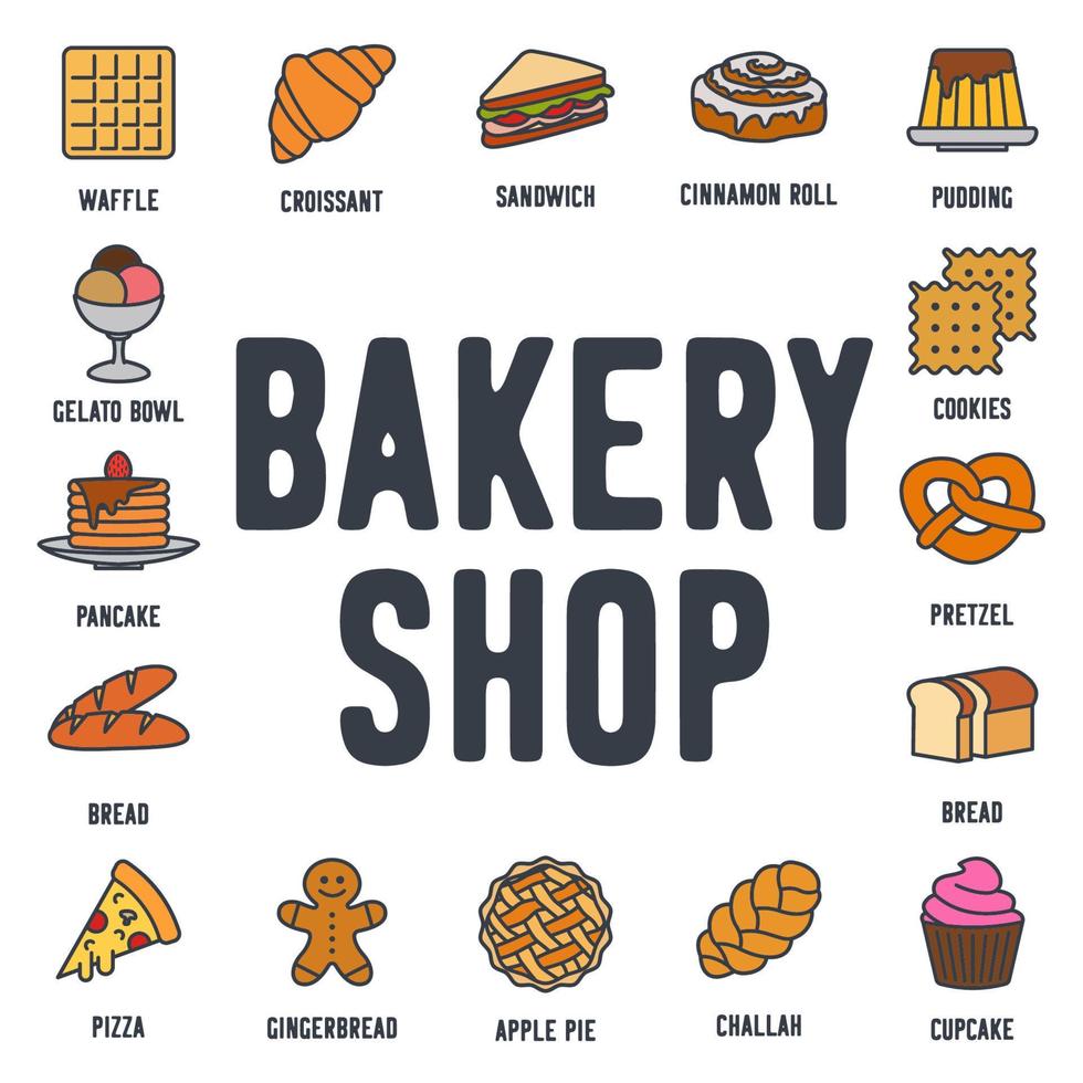 Bäckerei Shop Set Icon Symbol Vorlage für Grafik- und Webdesign-Sammlung Logo-Vektor-Illustration vektor