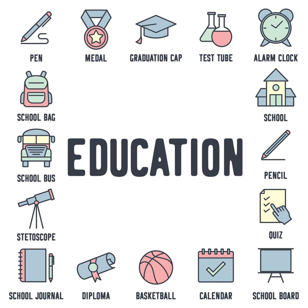 bildung und zurück zur schule setzen symbol symbol vorlage für grafik- und webdesign sammlung logo vektorillustration vektor