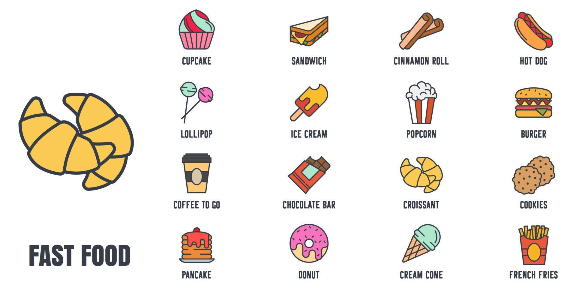 Fast-Food-Elemente setzen Symbol-Symbol-Vorlage für Grafik- und Webdesign-Sammlung Logo-Vektor-Illustration vektor