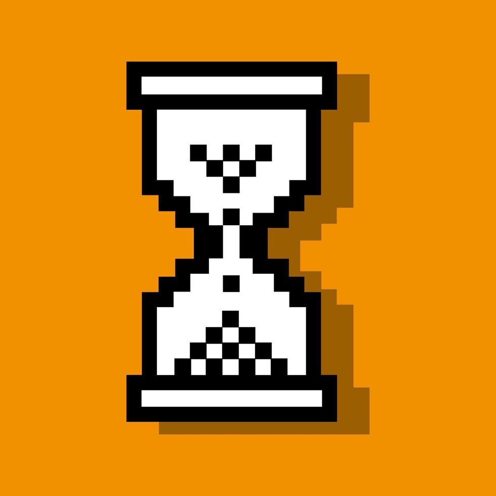 pixel digitalt timglas på orange bakgrund vektor