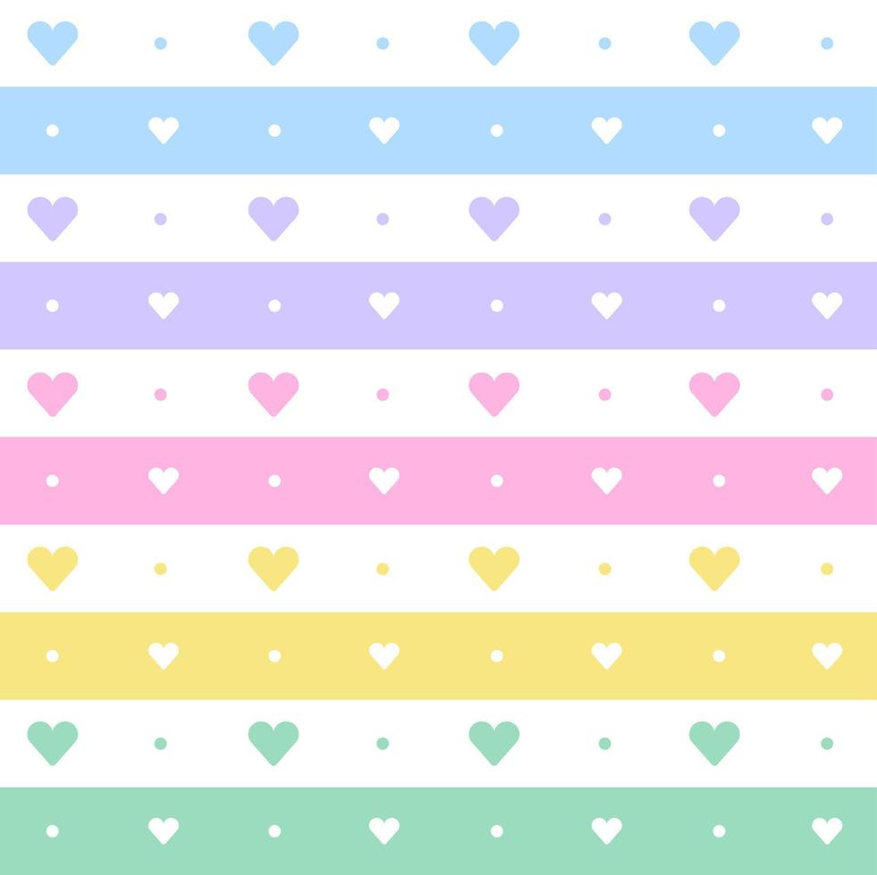 regenbogenpastellherz horizontale linie streifen punkt strichlinie kreis nahtloses muster vektorillustration tischdecke, picknickmatte wickelpapier, matte, stoff, textil, schal vektor