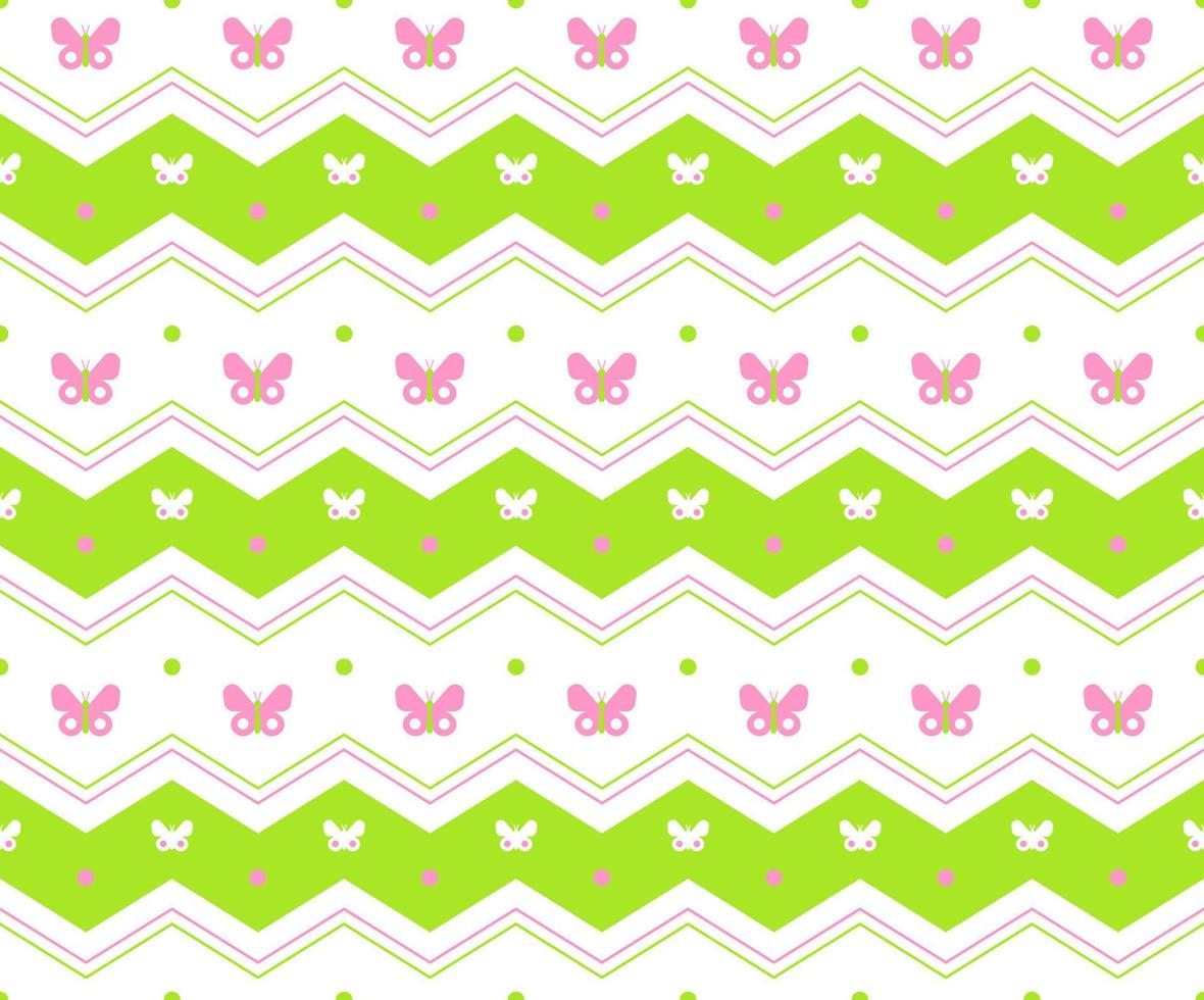 grön rosa pastell söt vacker fjäril horisontell sicksack linje rand prick streck linje cirkel sömlöst mönster vektorillustration bordsduk, picknickmatta omslagspapper, matta, tyg, textil, halsduk vektor