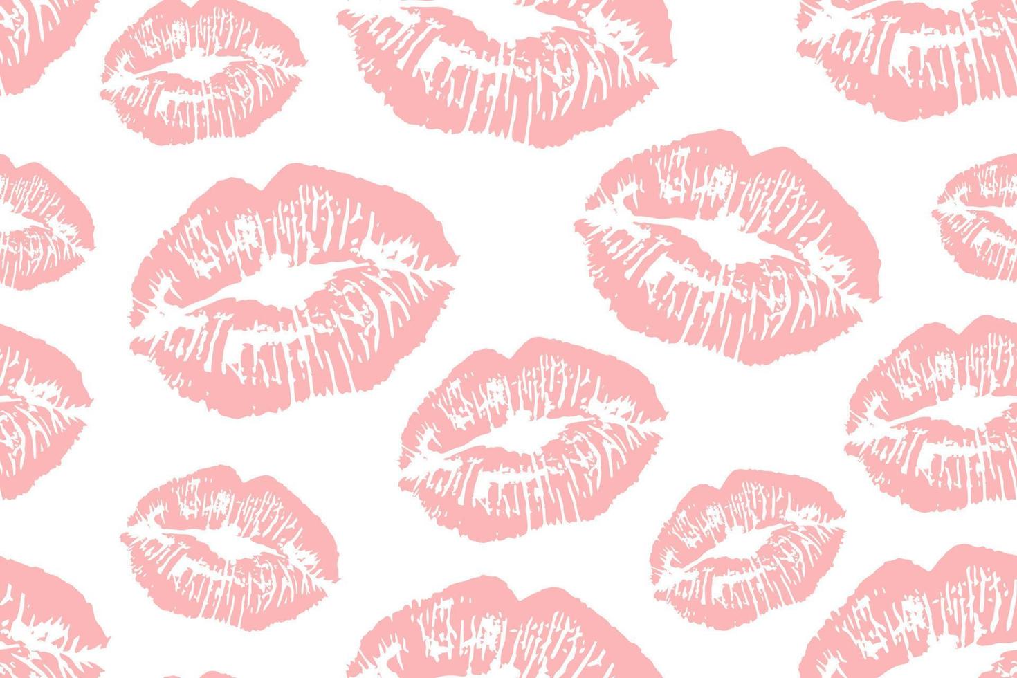 nahtloses Muster mit rosa Lippen. Lippenabdrücke auf weißem Hintergrund. verführerisches muster für stoff, verpackung, papier. Vektor-Illustration. vektor