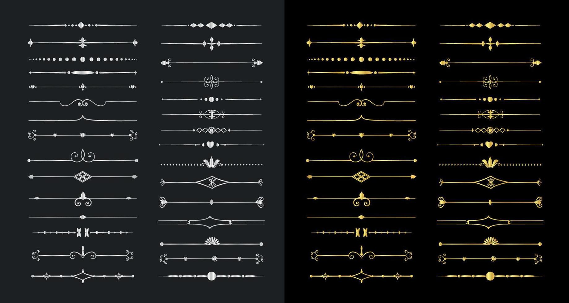 guld och silver avdelare. vektor blommiga linjer