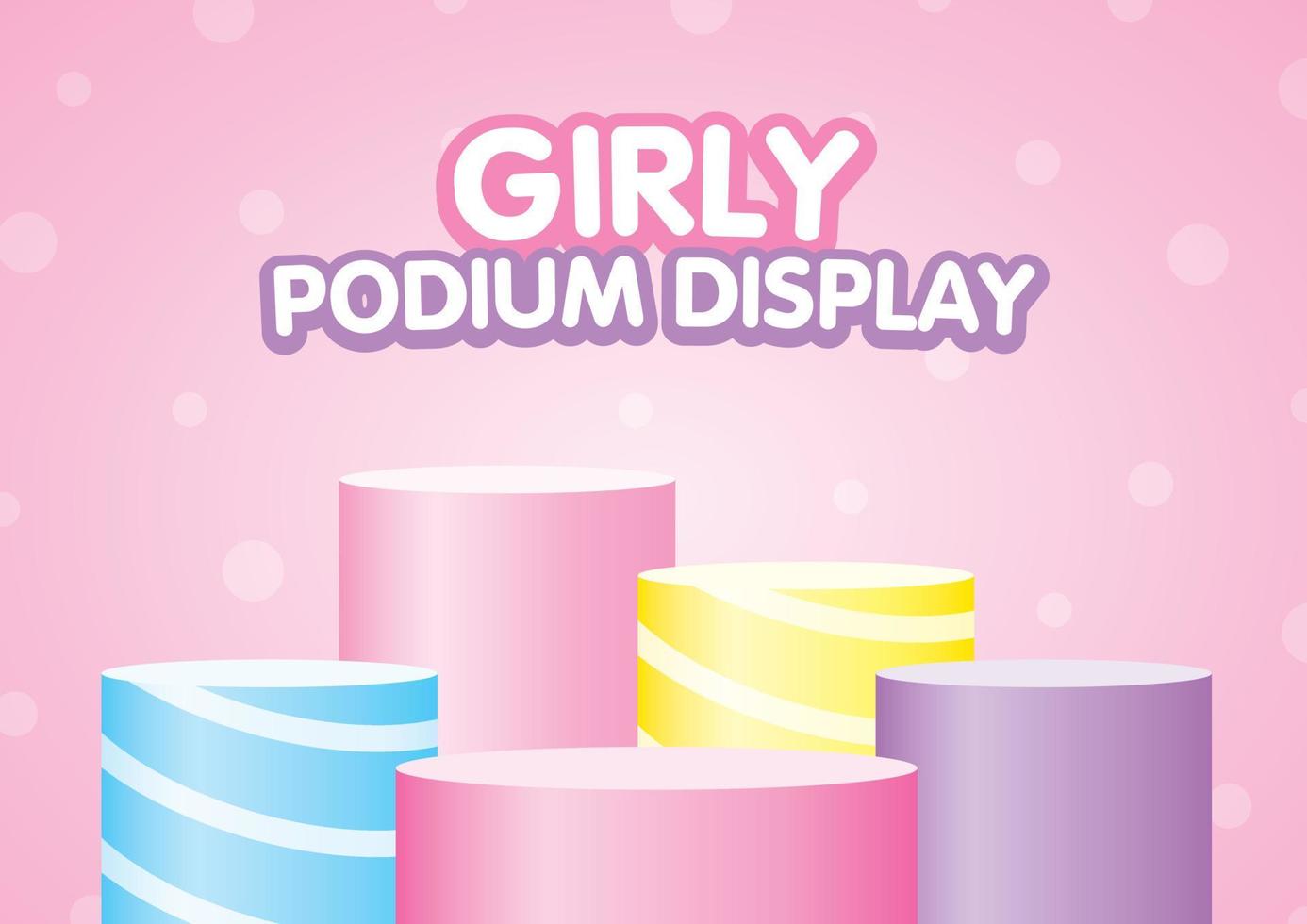 süße bunte pastellfarbene podiumsanzeige stellte 3d-illustrationsvektor auf lieblichem rosa punkthintergrund in mädchenhaftem stil ein, um ihr süßes objekt zu setzen vektor