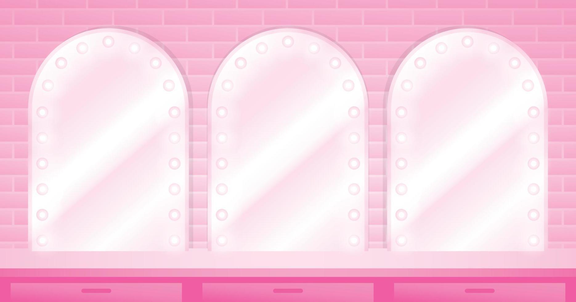 söt rosa pastell sminkbord bakgrund 3d illustration vektor består av glödlampa speglar och bordsskiva för att sätta ditt objekt