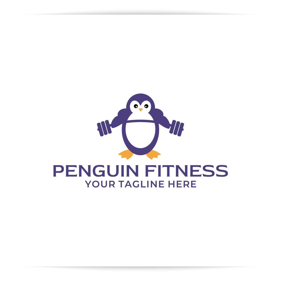 pingvin fitness logotyp design vektor, arm, muskler. vektor