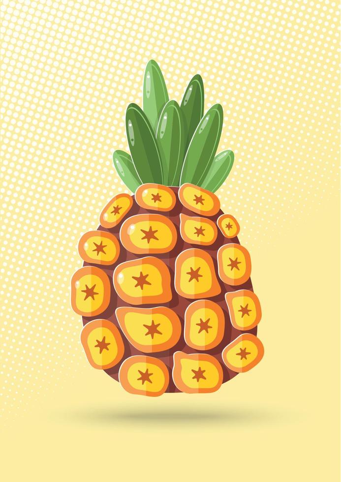 Ananasfruchtpapierschnitt auf hellgelbem Hintergrundvektordesign. vektor