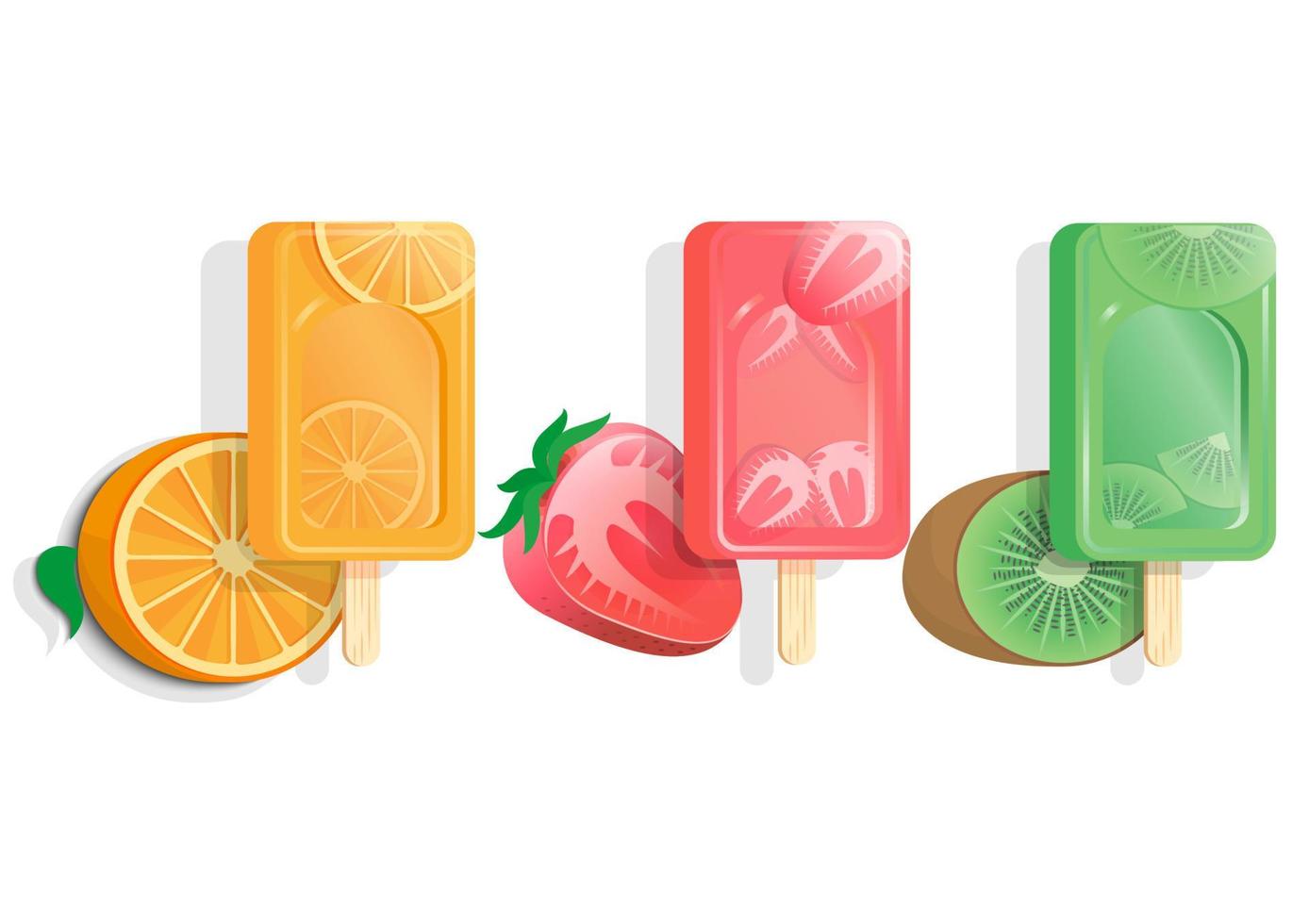 Reihe von Vektor-Eiscreme-Icons in verschiedenen Geschmacksrichtungen, von Früchten. isolierte Illustrationen. vektor