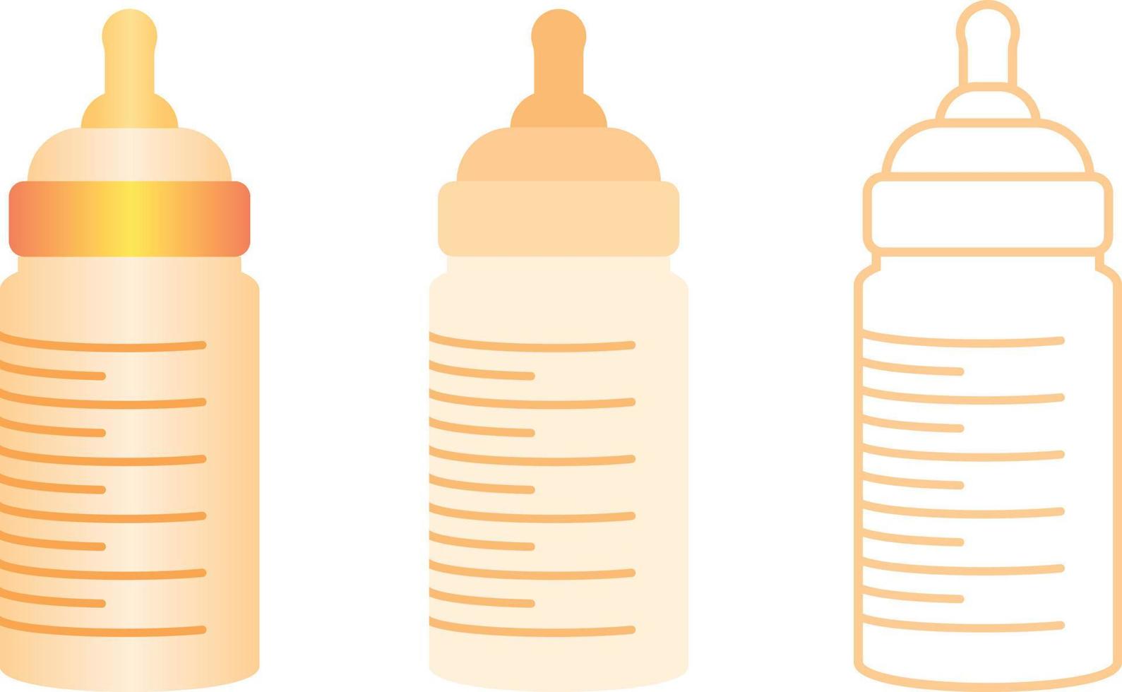 Schnuller oder Milchflasche für Baby-Vektor-Design-Set mit 3D-, flachem und dünnem Linienstil vektor