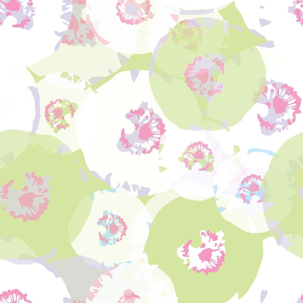 sömlösa växter mönster bakgrund med pastell cirkel blommor, gratulationskort eller tyg vektor