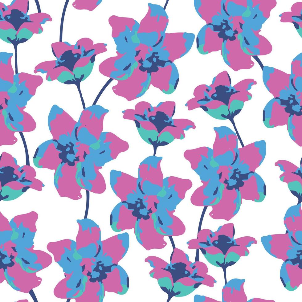 sömlös blandade flerfärgade blommor mönster bakgrund, gratulationskort eller tyg vektor