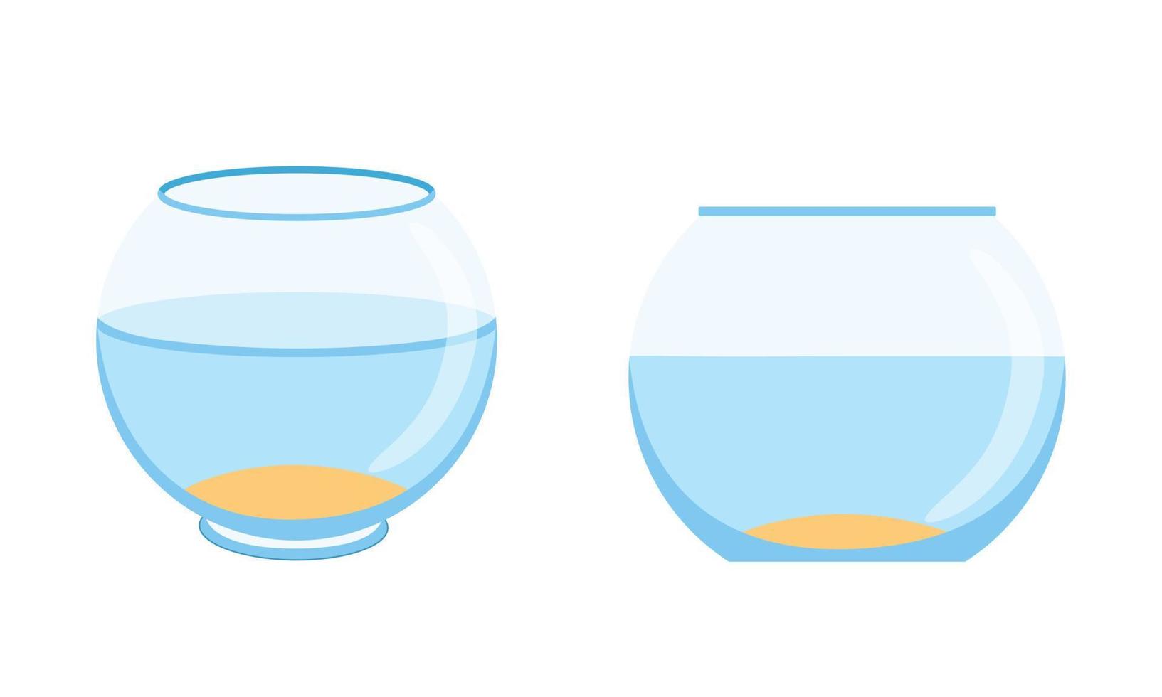 Fishbowl-Aquarium auf weißem Hintergrund. leeres Goldfischglas mit Wasser. Vektor-Illustration. Satz von zwei Aquarien vektor