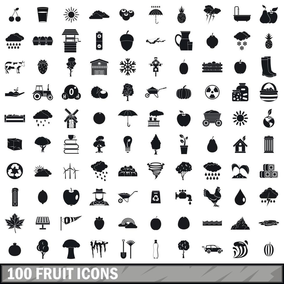 100 Fruchtsymbole gesetzt, einfacher Stil vektor