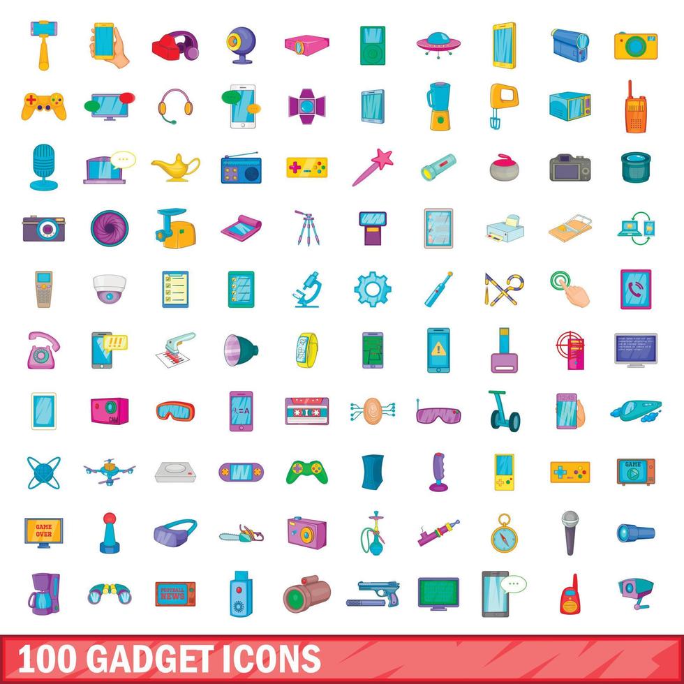 100 Gadget-Symbole im Cartoon-Stil vektor