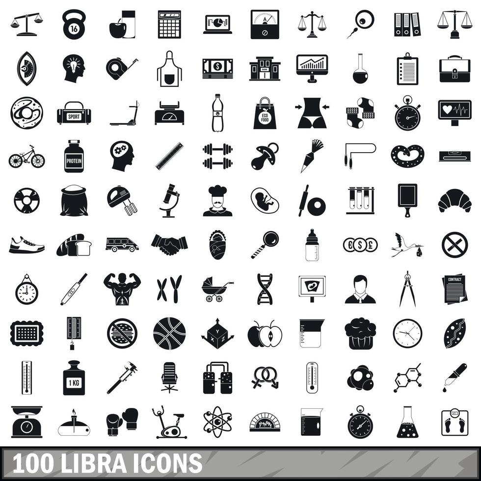 100 libra ikoner set, enkel stil vektor