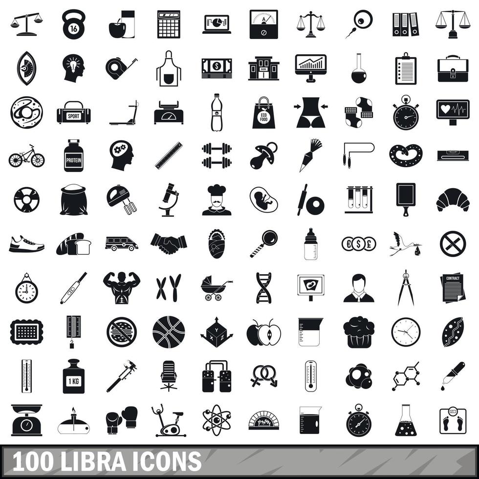 100 Waage-Icons gesetzt, einfacher Stil vektor