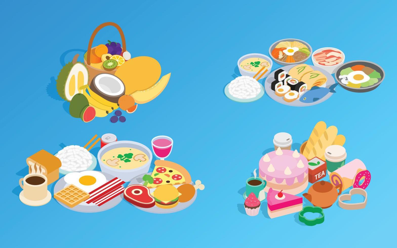 mahlzeit-clipart-set, isometrischer stil vektor