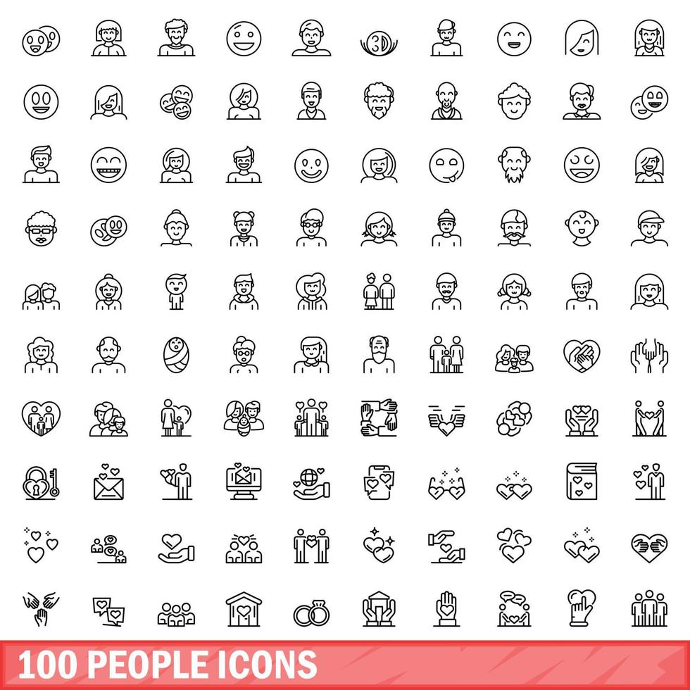 100-Personen-Icons gesetzt, Umrissstil vektor
