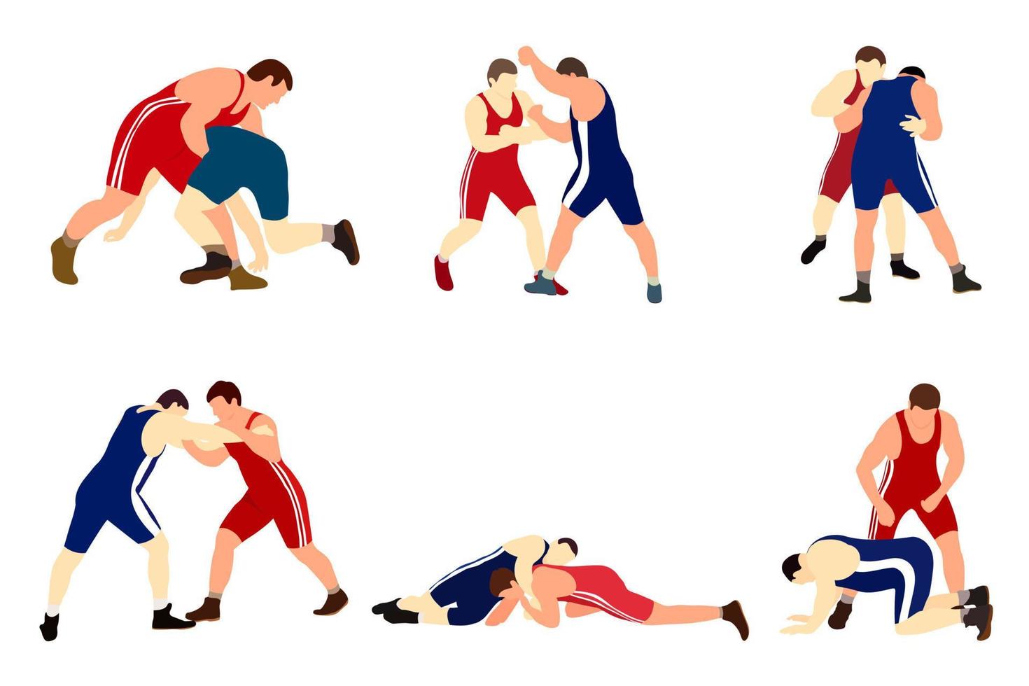 vektorsammlung von athletenwrestlern im wrestling, duell, kampf. griechisch-römisch, Freestyle, klassisches Wrestling. vektor