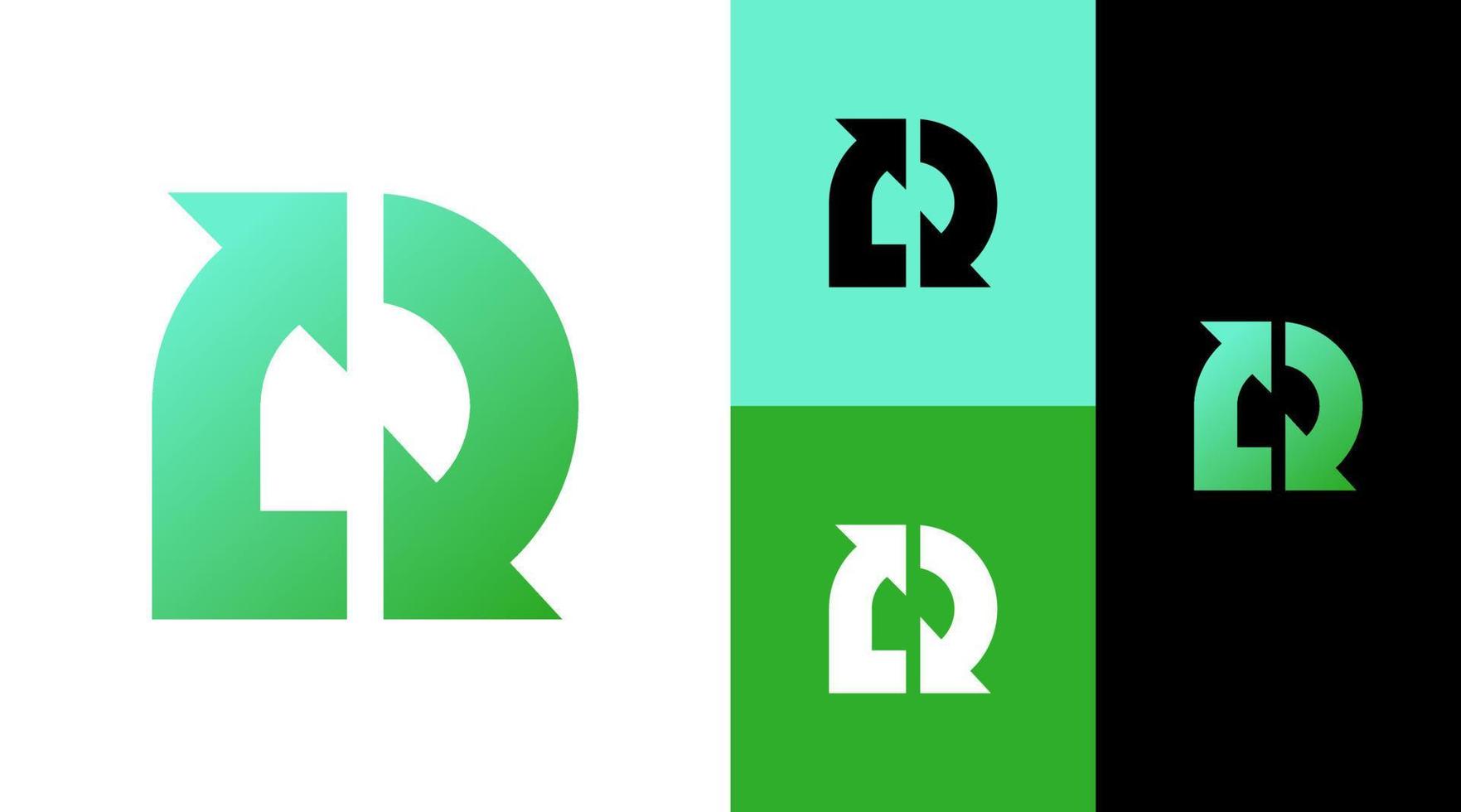 recyceln Sie das Designkonzept des grünen Pfeils r-Monogramm-Logos vektor
