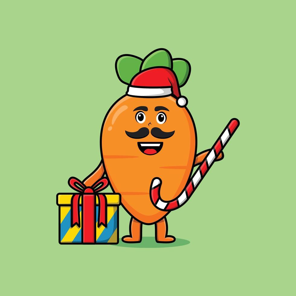 Cartoon-Karotten-Weihnachtsmann bringt Zuckerstange vektor