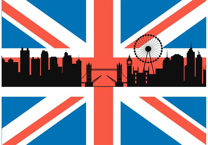 Kostenlose britische Flagge mit London Cityscape Vector